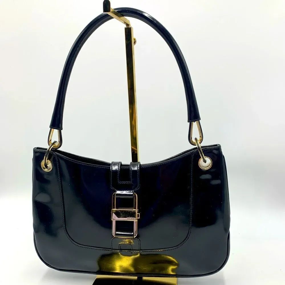 Auth Vtg GUCCI Black Patent Leather Jackie Bag